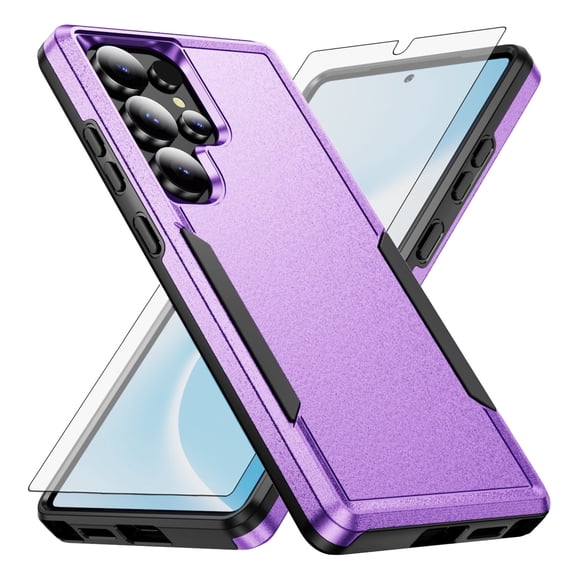 Compatible with Samsung Galaxy S25 Ultra 5G Phone Case Glass Screen Protector Hybrid Rugged Shockproof Hard Protective Drop Proof Full Body Heavy Duty Mobile Cell Cover for S25Ultra 6.9 2025 Purple