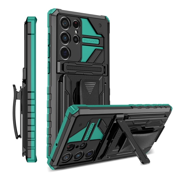 Compatible with Samsung Galaxy S25 Ultra Back Case, 360 Rotating Removable Belt Clip & Hidden Kickstand & Hard PC + Soft TPU & Anti-fall & Shock Absorption Phone Case for Galaxy S25 Ultra, Darkgreen