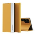thumbnail image 1 of Compatible with Samsung Galaxy S25 Ultra, Built-in invisible Stand, Full Protection Shockproof Thin Magnetic Luxury PC Plating + PU Leather Slim Fit Smart Case for Samsung Galaxy S25 Ultra,Yellow, 1 of 9