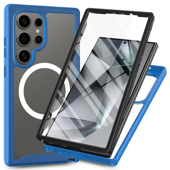 Compatible with Samsung Galaxy S25 Ultra Case, Built in Screen Protector Full Body Shockproof Anti-fall Heavy Duty Slim Fit Bumper Protective Magnetic Transparent Phone Cover for Men Women,Darkblue