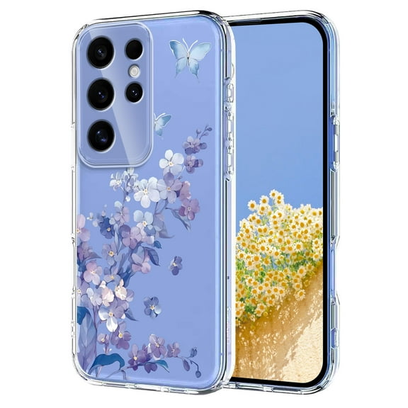 Compatible with Samsung Galaxy S25 Ultra Case Clear with Flower Design, Cute Soft Silicone TPU Floral Aesthetic Women Girls Transparent Protective Shockproof Anti-Scratch Anti-Yellow Phone Cover, A