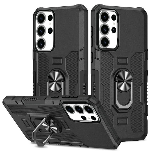 Compatible for Samsung Galaxy S25 Ultra Case with Kickstand & Slide Camera Cover, Built-in 360° Rotate Ring Stand Magnetic Car Military Grade Shockproof Phone Case for Samsung Galaxy S25 Ultra,Black