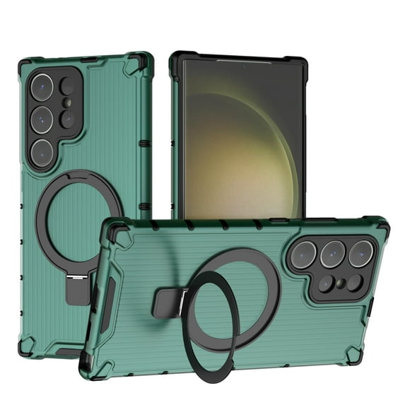 Compatible with Samsung Galaxy S25 Ultra Case, Slim Soft TPU Hard PC Phone Cases Fit for Samsung Galaxy S25 Ultra Compatible with MagSafe Magnetic Rotating Ring Kickstand Stand Matte Case, Green