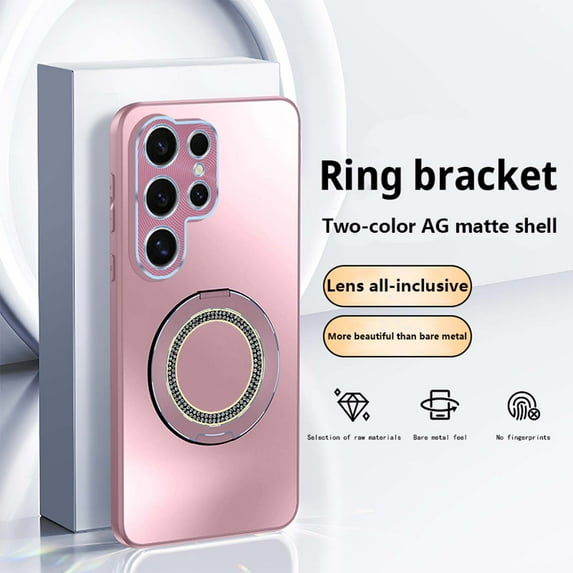 Compatible with Samsung Galaxy S25 Ultra Case with Sparkling Diamond Ring Kickstand | Frosted Back Shell | Ultra Slim | Anti-Scratch Shockproof Anti-fall Protective Phone Case Cover,Pink