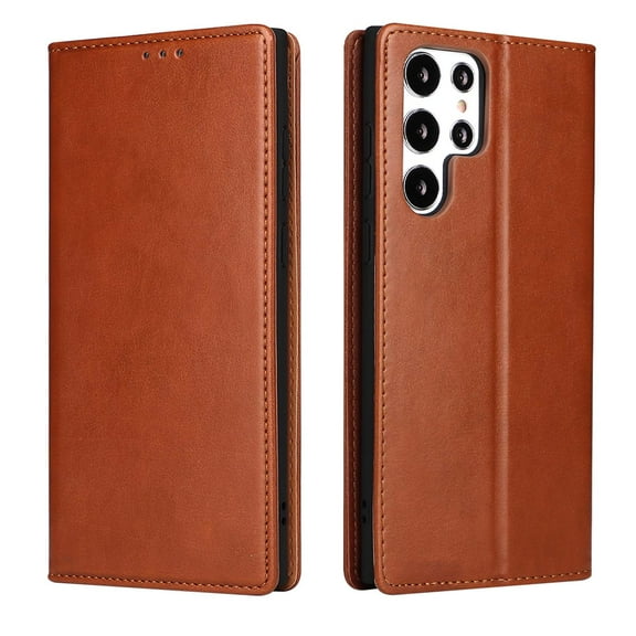 Compatible With Samsung Galaxy S25 Ultra Flip Phone Case, With Card Slots,PU Leather Flip Folding Kickstand,TPU Shockproof Rugged Ultra Slim Durable Protective Phone Case Cover,Brown