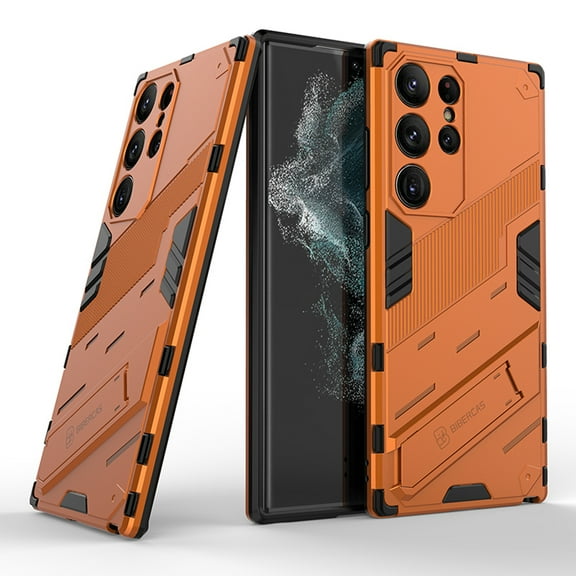 Compatible for Samsung Galaxy S25 Ultra Heavy Duty Case with Hidden Stand & Magnetic Car Mount Support, Hybrid Rugged Shockproof Protective Phone Cover for Samsung Galaxy S25 Ultra, Orange