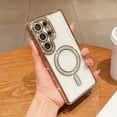thumbnail image 1 of Compatible with Samsung Galaxy S25 Ultra Magnetic Phone Case,Diamond-embedded Frame Designing,With Lens Film,Bling Glitter Magnetic Ring,Shockproof Cute Bling Transparent Phone Case,Gold, 1 of 11
