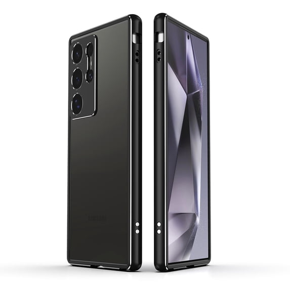 Compatible with Samsung Galaxy S25 Ultra Metal Frame + Metal Camera Cover, Anti-drop Anti-fall Shockproof Heat Dissipation Luxury Aluminum Alloy, No Back, for Samsung Galaxy S25 Ultra, Black+Silver