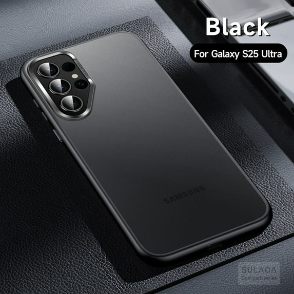 Compatible With Samsung Galaxy S25 Ultra Phone Case,Metal Button and Metal Photo Frame,Frosted Translucent Anti-Fingerprint Shockproof Ultra Slim Rugged Skin Feel Phone Case Cover,Black