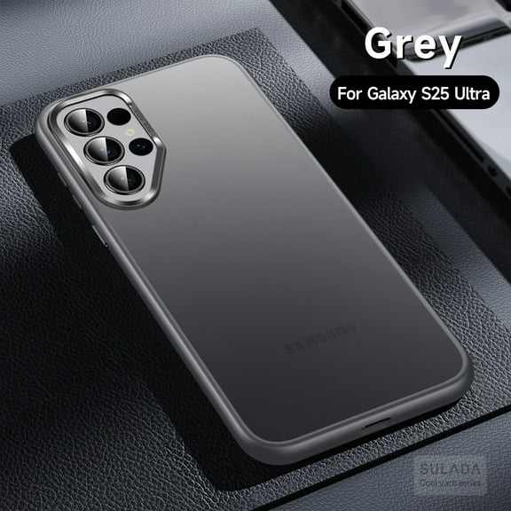 Compatible With Samsung Galaxy S25 Ultra Phone Case,Metal Button and Metal Photo Frame,Frosted Translucent Anti-Fingerprint Shockproof Ultra Slim Rugged Skin Feel Phone Case Cover,Gray