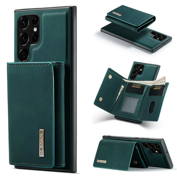 Compatible with Samsung Galaxy S25 Ultra Removable 2 in 1 Wallet Case,Retro Premium PU Leather Cell Phone Back Cover Magnetic Detachable with Trifold Wallet Credit Card Cash Holder Stand Case,Green