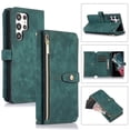 thumbnail image 1 of Compatible with Samsung Galaxy S25 Ultra Rugged Case, Wristlet & Shoulder Strap Shockproof Protective Rugged Case for Girls PU Leather Card Slots Zipper Kickstand Cover for Galaxy S25 Ultra, Darkgreen, 1 of 8