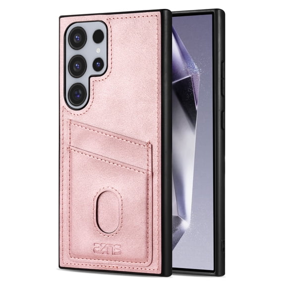 Compatible with Samsung Galaxy S25 Ultra Thin and Light Case, Classic PU Leather Credit Card Slot Holder Wallet Shockproof Protective Anti-drop Cover Business Phone Case for Galaxy S25 Ultra, Pink