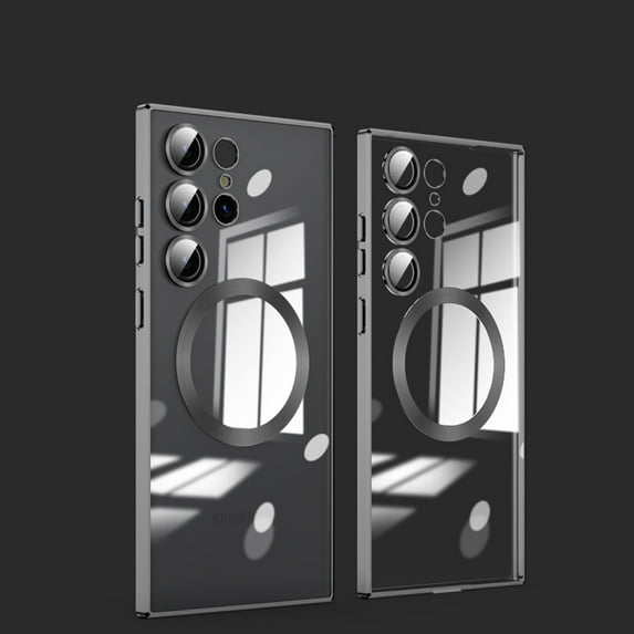 Compatible With Samsung Galaxy S25 Ultra Transparent Phone Case,With Lens Film,Support MafSafe,Shockproof Anti-fall Rugged Anti-Scratches Luxury Electroplated Ultra Slim Phone Case,Black