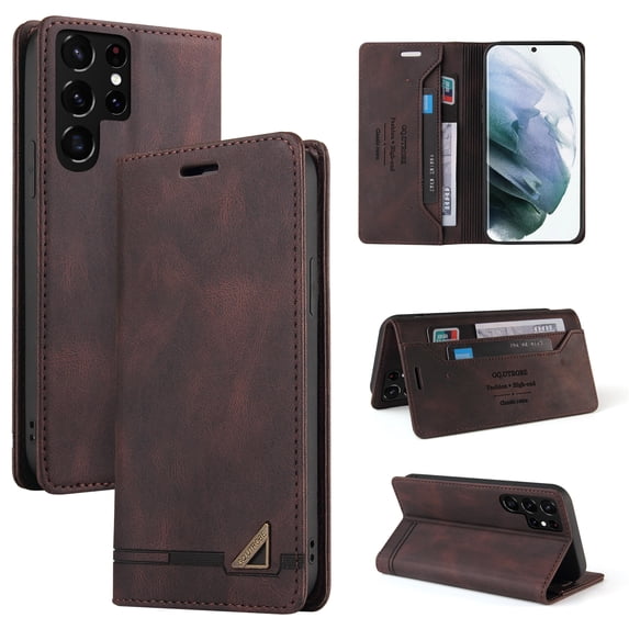 Compatible with Samsung Galaxy S25 Ultra Wallet Case with Card Holder,Women Men RFID Blocking PU Leather Vintage Folio Kickstand Flip Retro TPU Protective Credit Card Slots Phone Case,Brown