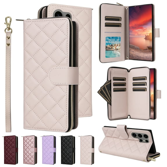 Compatible for Samsung Galaxy S25 Ultra Wallet Case, Crossbody Strap PU Leather Folio Phone Cover, Zipper Handbag Purse with Card Holder Lanyard Flip Stand for Samsung Galaxy S25 Ultra, Beige