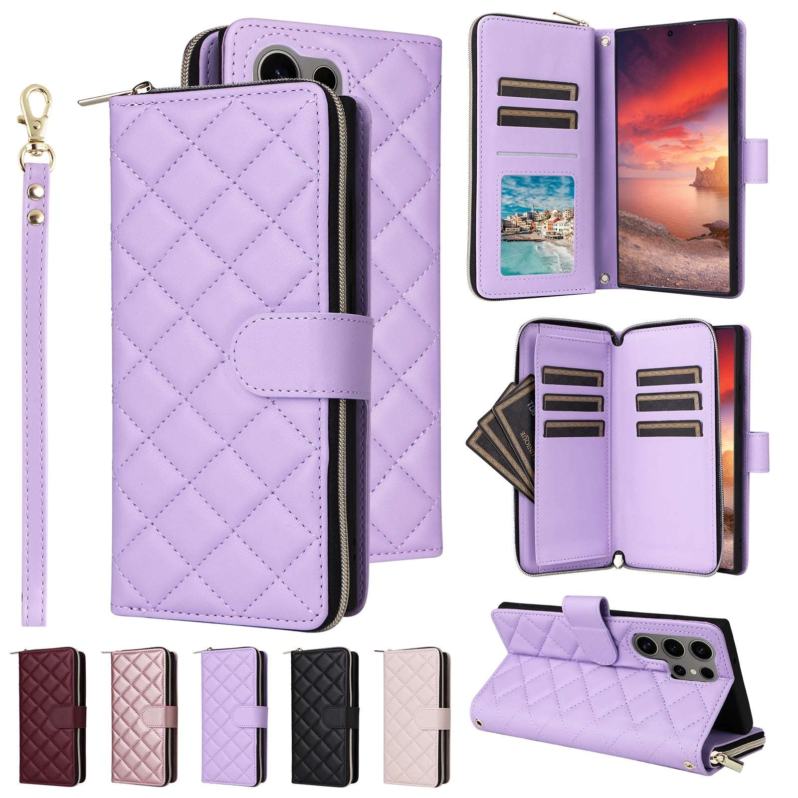 Compatible for Samsung Galaxy S25 Ultra Wallet Case, Crossbody Strap PU Leather Folio Phone Cover, Zipper Handbag Purse with Card Holder Lanyard Flip Stand for Samsung Galaxy S25 Ultra, Purple