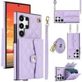 thumbnail image 1 of Compatible with Samsung Galaxy S25 Ultra Wallet Case with Crossbody Strap and Wrist Strap, RFID Blocking Stand PU Leather Credit Card Holder Cell Accessories Phone Cover Magnetic Buckle - Violet, 1 of 9