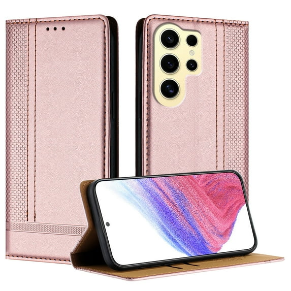 Compatible for Samsung Galaxy S25 Ultra Wallet Case, PU Leather Folio Flip Protective Case with Credit Card Holder, Kickstand, Shockproof Cover Women Men for Samsung Galaxy S25 Ultra, Rosegold
