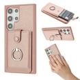 thumbnail image 1 of Compatible with Samsung Galaxy S25 Ultra Wallet Phone Case,360°Rotation Finger Ring Holder Kickstand,with Card Holder,Lychee Pattern PU Leather Durable Shockproof Rugged Phone Case,Rosegold, 1 of 12