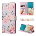 thumbnail image 1 of Compatible for Samsung Galaxy S25 Wallet Case with Card Holder, Floral Flower PU Leather Magnetic Stand Flip Protective Phone Cover with Wrist Strap for Women Girls, Pink Rose, 1 of 6