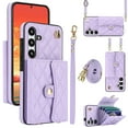 thumbnail image 1 of Compatible with Samsung Galaxy S25 Wallet Case with Crossbody Strap and Wrist Strap, RFID Blocking Stand PU Leather Credit Card Holder Cell Accessories Phone Cover Magnetic Buckle - Violet, 1 of 9