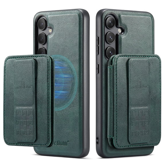 Compatible for Samsung Galaxy S25 Wallet Case,[Support MagSafe Wireless Charging] Back Flip Magnetic Leather Phone Cover with Detachable RFID Blocking Card Holder For Samsung Galaxy S25,Green