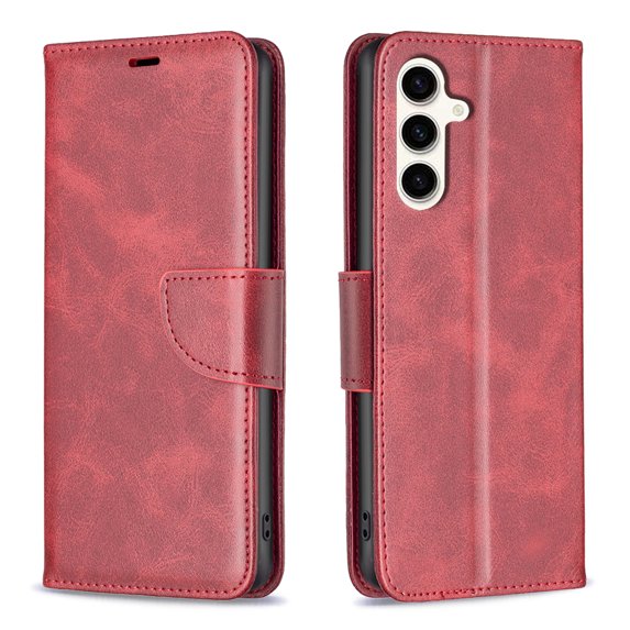 Compatible with Samsung Galaxy S25 Wallet Case for Women Man, Premium PU Leather Folio Flip Case with Card Holders Kickstand Wrist Strap, Luxury Shockproof Protective Phone Cover, Red