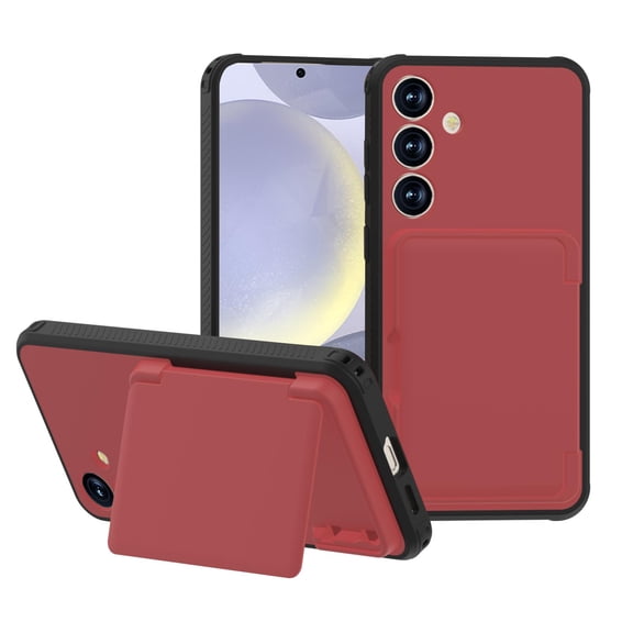 Compatible with Samsung Galaxy S25 Wallet Phone Case,Back Flip Kickstand,With Card Holder(Store 4-5 Cards and Folded Money),Built-in Mirror,Heavy Duty Shockproof Anti-Scratch Phone Case,Red