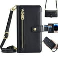 thumbnail image 1 of Compatible with Samsung Galaxy S25, Zipper Purse Shoulder Strap & Wrist Strap Card Slots Kickstand PU Leather Wallet Case Rugged Magnetic Closure for Samsung Galaxy S25, Black, 1 of 8