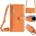 thumbnail image 1 of Compatible with Samsung Galaxy S25, Zipper Purse Shoulder Strap & Wrist Strap Card Slots Kickstand PU Leather Wallet Case Rugged Magnetic Closure for Samsung Galaxy S25, Orange, 1 of 8