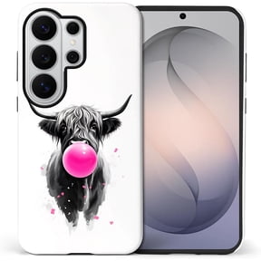 Compatible with Samsung Galaxy S26 Ultra Full Body Matte Case Hard Shell Shockproof Screen Lens Protection for Girl Boy Cute Pattern Black Highland Cow Blowing Pink Bubble