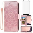 thumbnail image 1 of Compatible with Samsung Galaxy S8 Plus Wallet Phone Case and Tempered Glass Screen Protector Flip Credit Card Holder Stand Mandala Flower Cell Cover for S8plus S 8 8plus 8S Edge S8+ SM-G955U Pink, 1 of 9