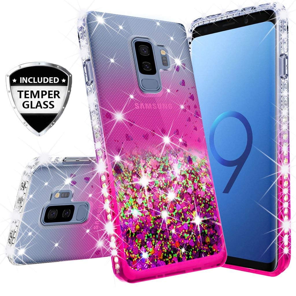 Compatible for Samsung Galaxy S9 Plus Case, with [Temper Glass Screen  Protector] SOGA Diamond Glitter Liquid Quicksand Cover Cute Girl Women Phone  Case [Clear/Pink] - Walmart.com