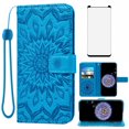 thumbnail image 1 of Compatible with Samsung Galaxy S9 Plus Wallet Phone Case and Tempered Glass Screen Protector Flip Credit Card Holder Stand Mandala Flower Cell Cover for S9+ 9S 9+ S 9 9plus S9plus Women Men Blue, 1 of 9