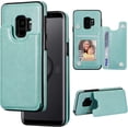 thumbnail image 1 of Compatible with Samsung Galaxy S9 Wallet Case with Card Holder, PU Leather Kickstand Card Slots Case,Double Magnetic Clasp Durable Shockproof Cover,Green, 1 of 13
