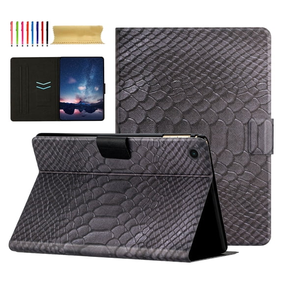 Compatible for Samsung Galaxy Tab A9 8.7" 2023 Tablet Case, Crocodile Texture PU Leather Smart Flip Slim Cover with Kickstand Auto Wake/Sleep Shockproof Protective Cover, Black
