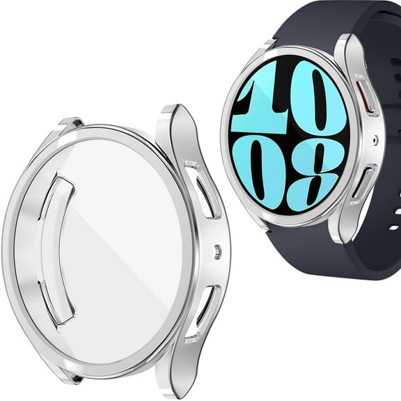 Compatible for Samsung Galaxy Watch 5 40mm Case, Flexible Soft TPU Plating All Around Scratch-Proof HD Screen Protector Watch Case Cover for Samsung Galaxy Watch 5 40mm, Silver