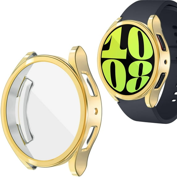 Compatible for Samsung Galaxy Watch 7 Classic 44mm Case, Flexible Soft TPU Plating All Around Scratch-Proof HD Screen Protector Watch Case Cover for Samsung Galaxy Watch 7 44mm, Gold