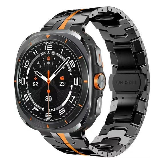 Compatible with Samsung Galaxy Watch Ultra 47mm Titanium Alloy Band, No Gap Classy Elegant Casual Business Bracelet with Stainless Steel Butterfly Magnetic Buckle with Link Removal Tool, Black Orange