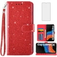 thumbnail image 1 of Compatible with Samsung Galaxy XCover 6 Pro/X Cover Pro 2 Wallet Phone Case and Tempered Glass Screen Protector Flip Credit Card Holder Stand Bling Glitter Cell Cover for XCover6 6Pro 2022 Red, 1 of 8