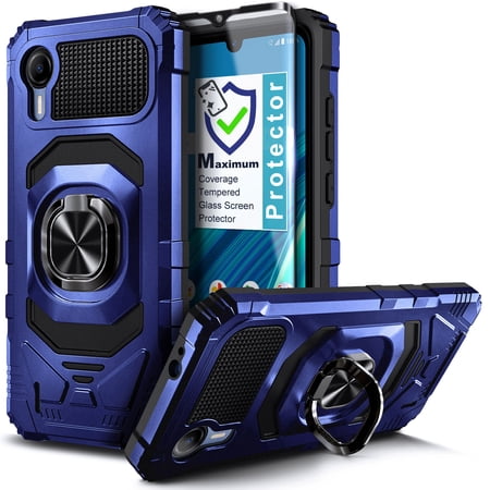 Compatible for Samsung Galaxy Xcover7 Phone Case with Tempered Glass Screen Protector, Nagebee Full-Body Protective [Military-Grade] Magnetic Car Mount Ring Holder Durable Cover (Blue)