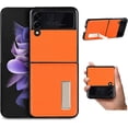 thumbnail image 1 of Compatible with Samsung Galaxy Z Flip 3 5G Case,Built-in Alloy Stand Feature Litchi Pattern Genuine Leather Basic Case for Samsung Galaxy Z Flip 3 5G,Orange, 1 of 16