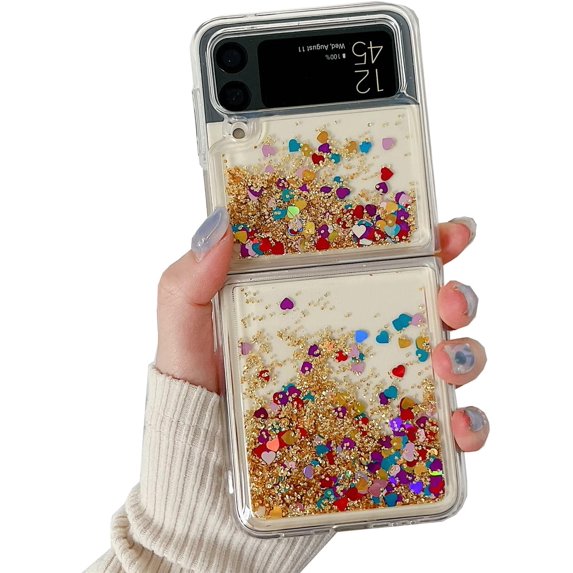 Compatible with Samsung Galaxy Z Flip 3 5G Case Glitter Quicksand Bling Star Luxury for Women Shockproof Soft Phone Cover for Galaxy Z Flip 3 2021 Case (Z Flip3,Gold)