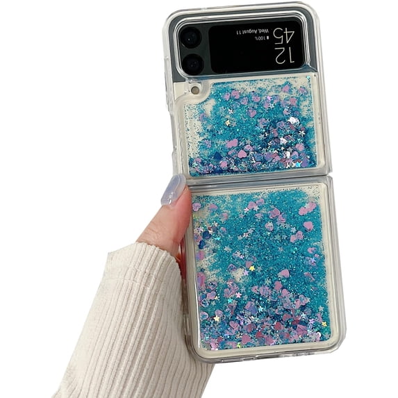 Compatible with Samsung Galaxy Z Flip 3 5G Case Glitter Quicksand Bling Star Luxury for Women Shockproof Soft Phone Cover for Galaxy Z Flip 3 2021 Case (Z Flip3,Blue)