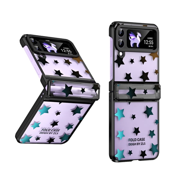 Compatible for Samsung Galaxy Z Flip 3 5G Hinge Case, Star Pattern Clear Back Cover Hard All-Inclusive Protective Bumper Anti-Fingerprint Shockproof Hinge Cover Case for Galaxy Z Flip 3, Black
