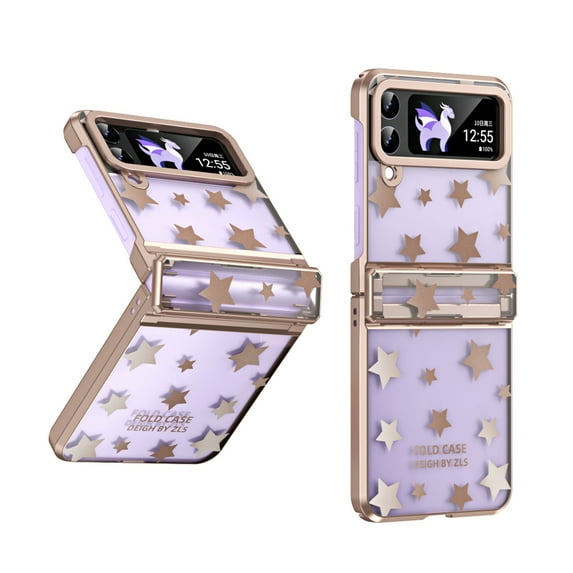 Compatible for Samsung Galaxy Z Flip 3 5G Hinge Case, Star Pattern Clear Back Cover Hard All-Inclusive Protective Bumper Anti-Fingerprint Shockproof Hinge Cover Case for Galaxy Z Flip 3, Rosegold
