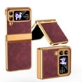 thumbnail image 1 of Compatible with Samsung Galaxy Z Flip 3 5G Luxury Case with Hinge Protection, Classical Plating PC with PU Leather Protective Anti-fingerprint Cover Phone Case for Samsung Z Flip 3, Rose, 1 of 7