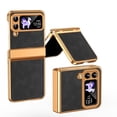 thumbnail image 1 of Compatible with Samsung Galaxy Z Flip 3 5G Luxury Case with Hinge Protection, Classical Plating PC with PU Leather Protective Anti-fingerprint Cover Phone Case for Samsung Z Flip 3, Black, 1 of 7