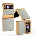 thumbnail image 1 of Compatible with Samsung Galaxy Z Flip 3 5G Luxury Case with Hinge Protection, Classical Plating PC with PU Leather Protective Anti-fingerprint Cover Phone Case for Samsung Z Flip 3, White, 1 of 7